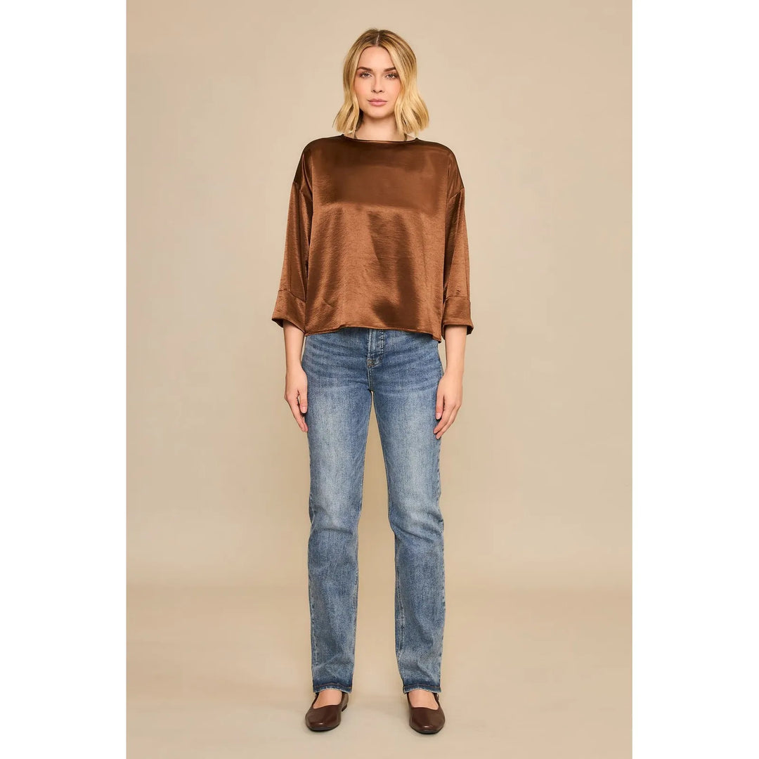Cozy Co. Top Lyra Satin Cropped Blouse