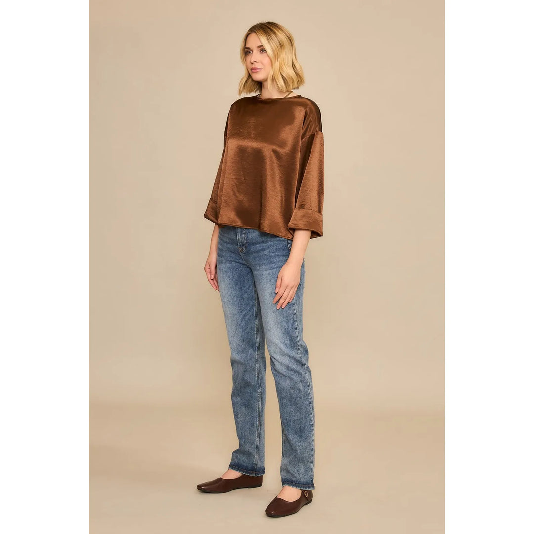Cozy Co. Top Lyra Satin Cropped Blouse