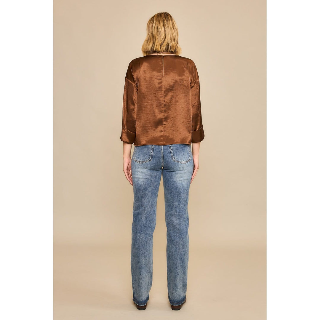 Cozy Co. Top Lyra Satin Cropped Blouse