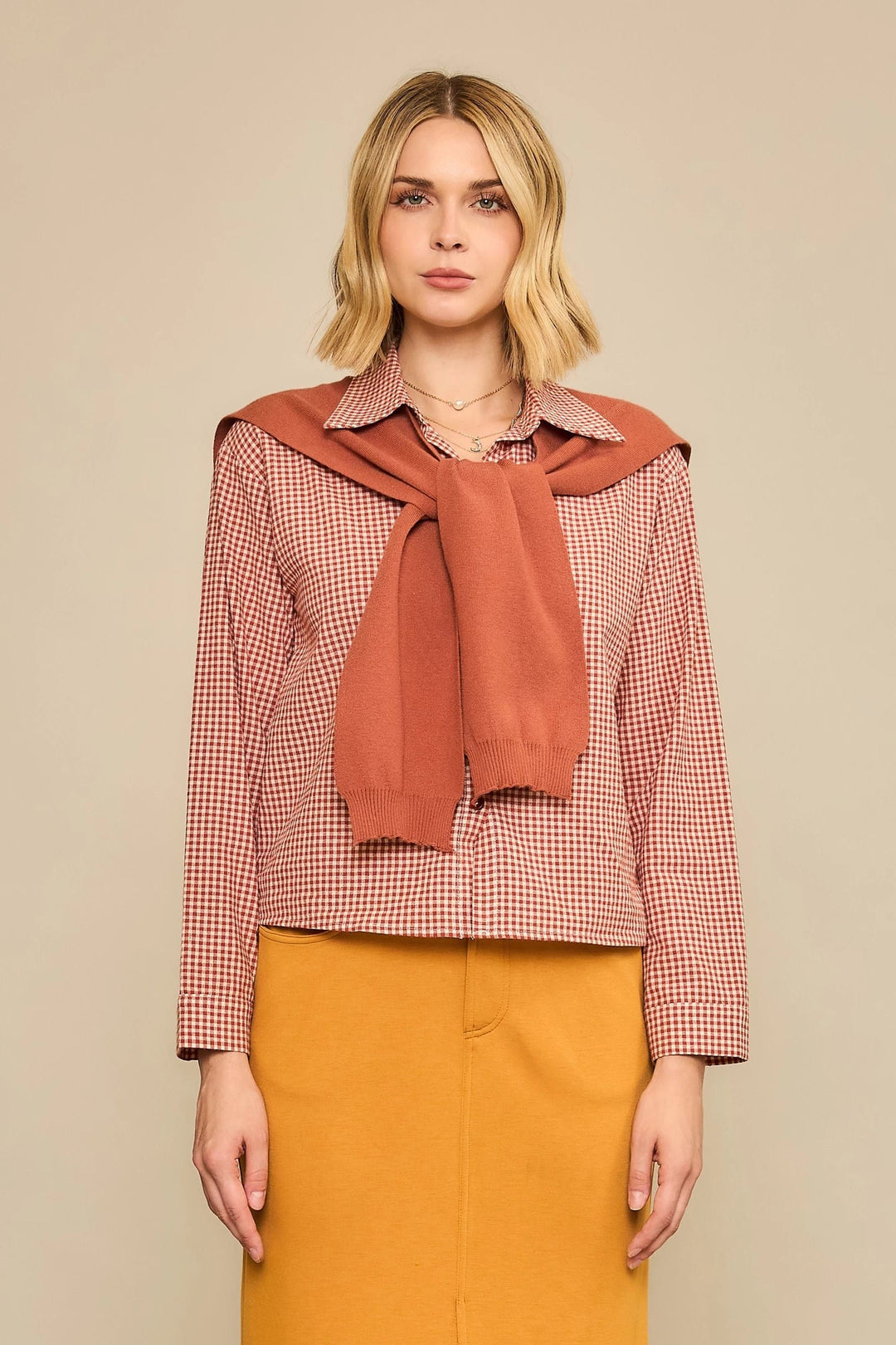 Cozy Co. Top Rust / S Piper Gingham Check Top