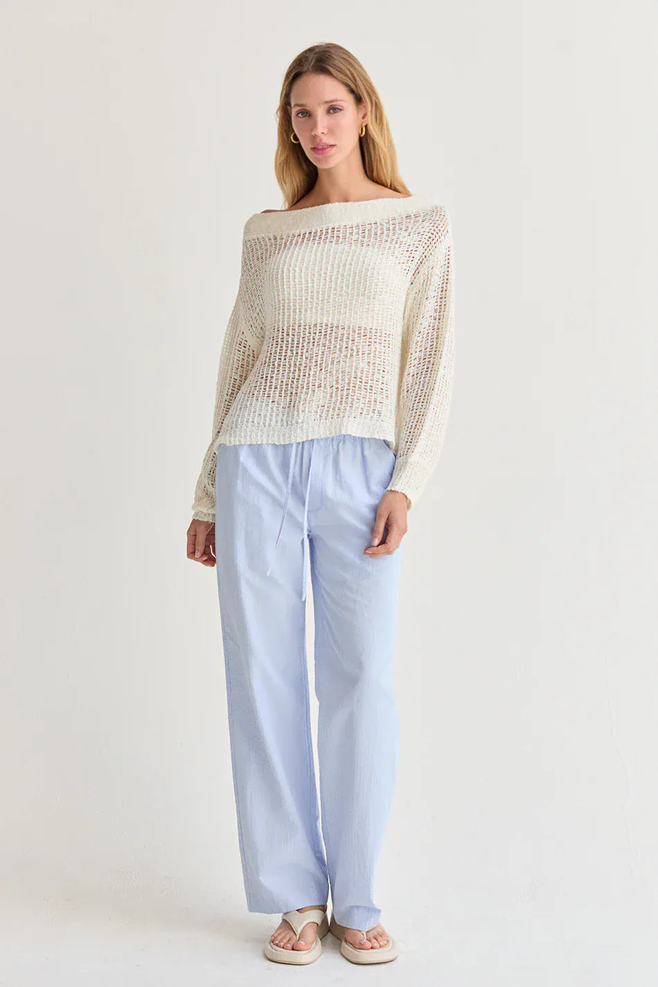 Crescent Pants Deni Textured Striped Drawstring Pants