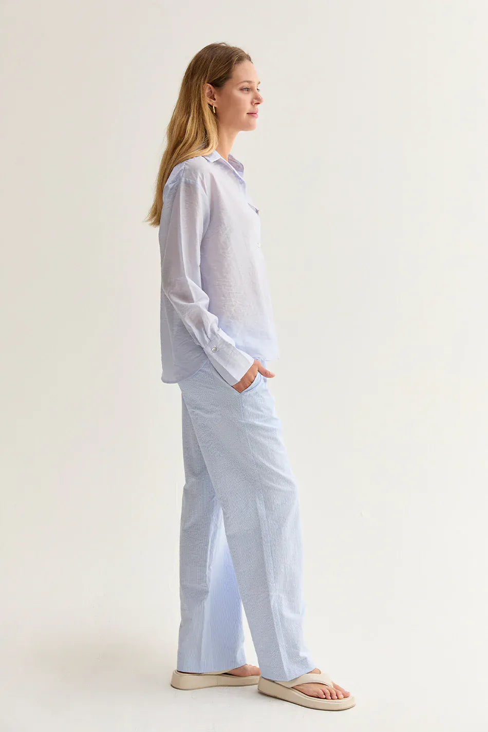Crescent Pants Deni Textured Striped Drawstring Pants
