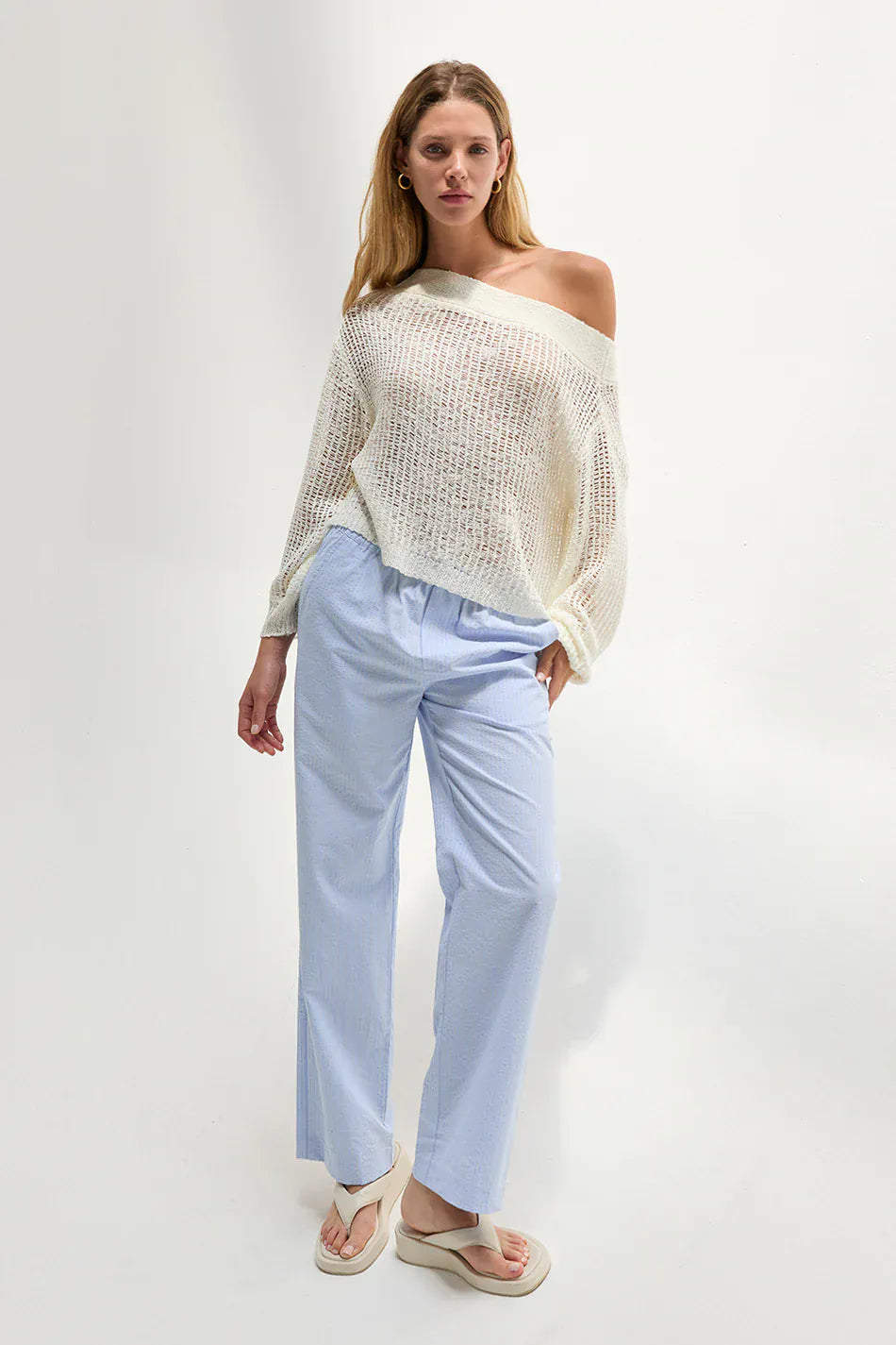 Crescent Pants Deni Textured Striped Drawstring Pants
