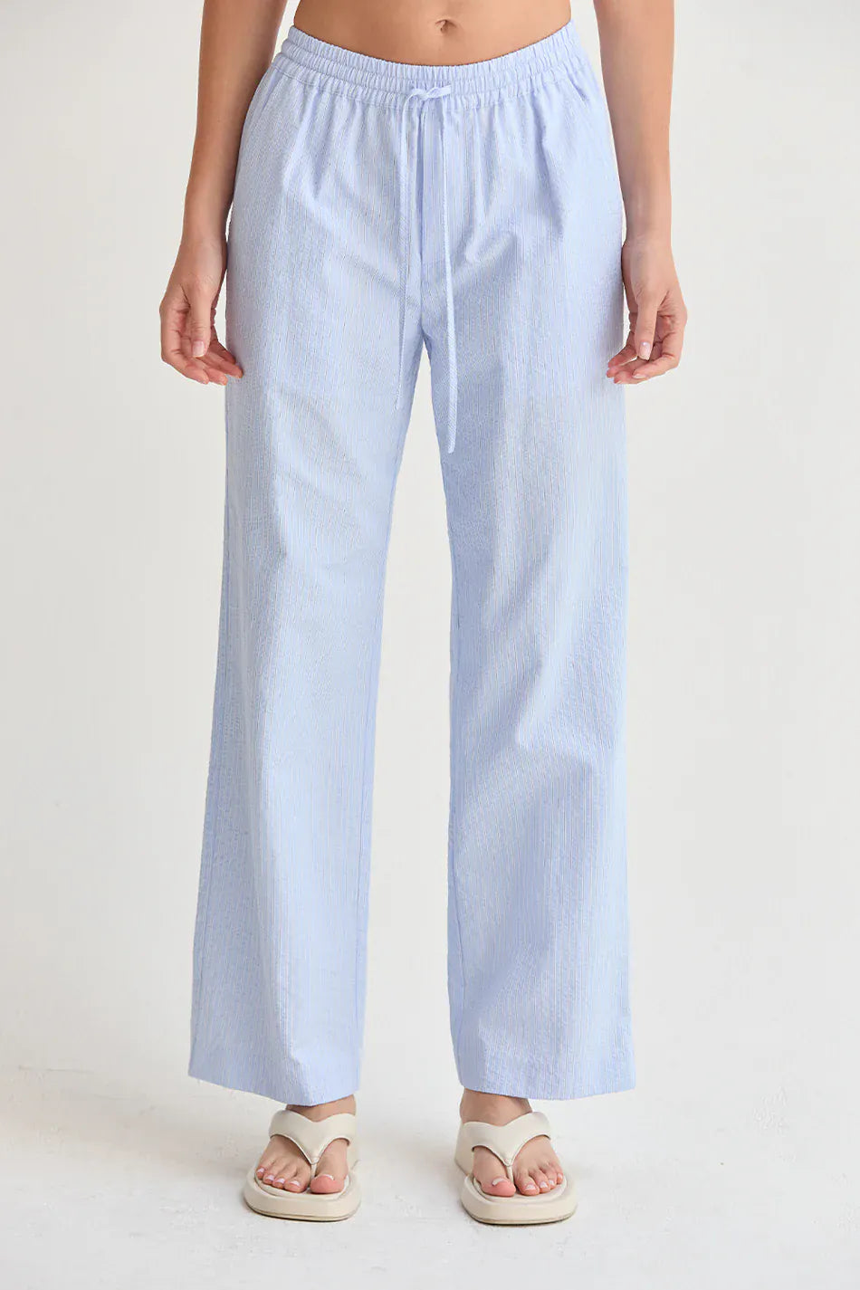 Crescent Pants Light Blue / XS Deni Textured Striped Drawstring Pants