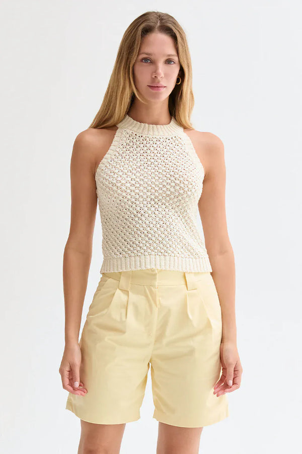 Crescent Top Cream / XS Jemma Basket Weave Halter Knit Top