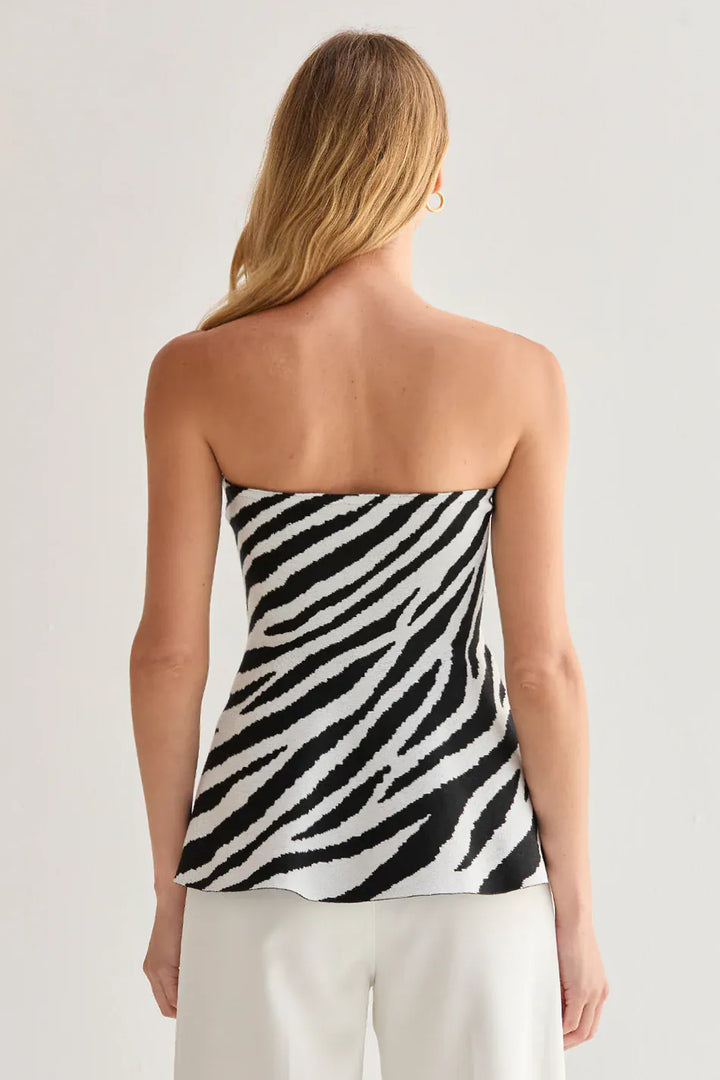 Crescent Top Izzy Zebra Print Jacquard Knit Peplum Top
