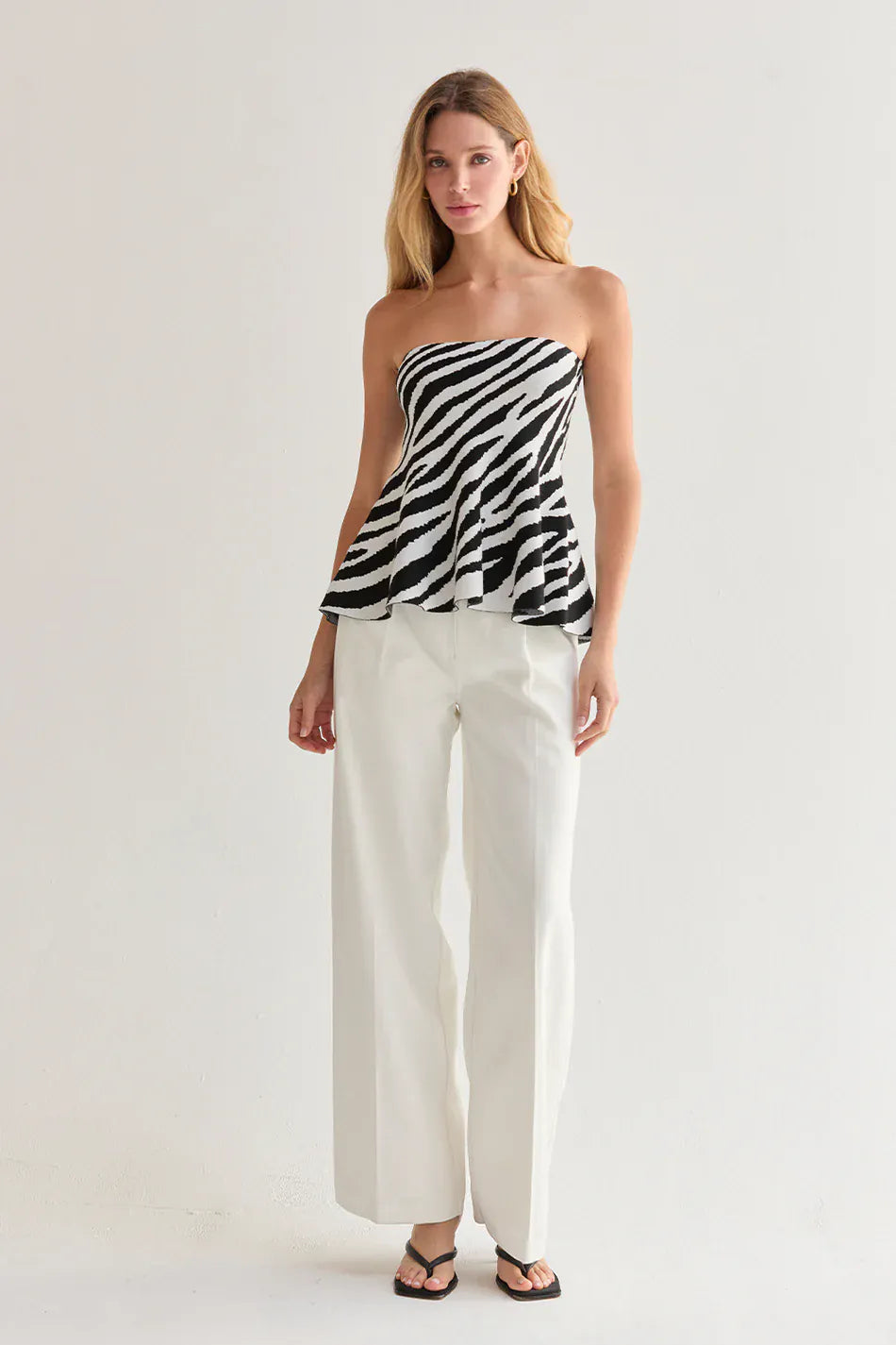 Crescent Top Izzy Zebra Print Jacquard Knit Peplum Top