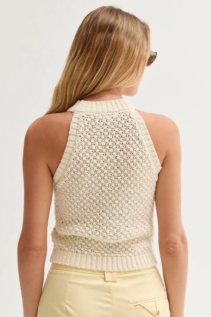 Crescent Top Jemma Basket Weave Halter Knit Top