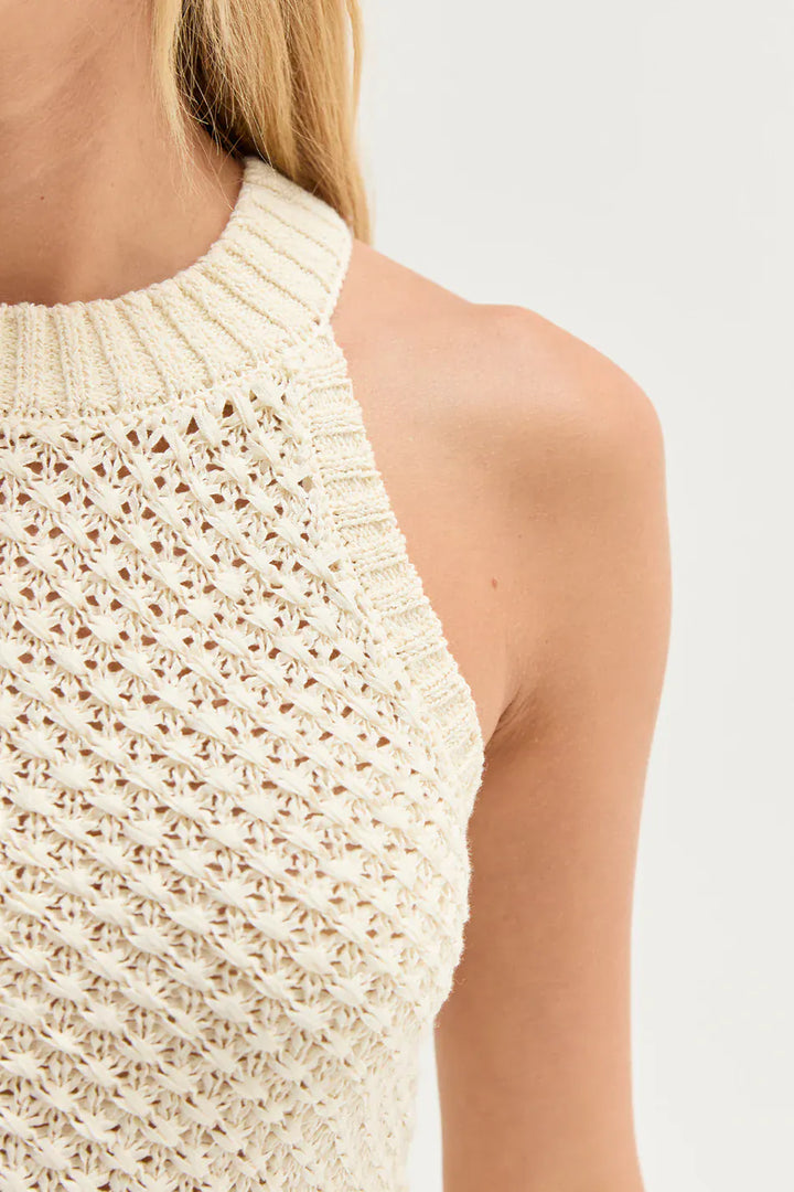 Crescent Top Jemma Basket Weave Halter Knit Top