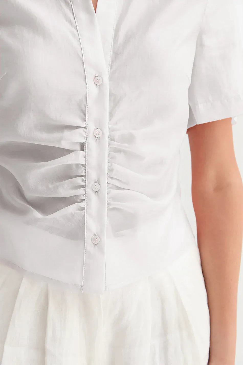 Crescent Lola Tencel button-up top in soft, breathable fabric with a classic collar and button-front design.
