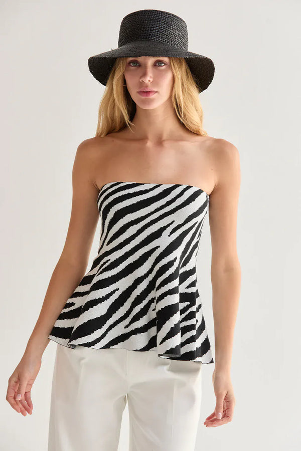 Crescent Top White / Black / XS Izzy Zebra Print Jacquard Knit Peplum Top