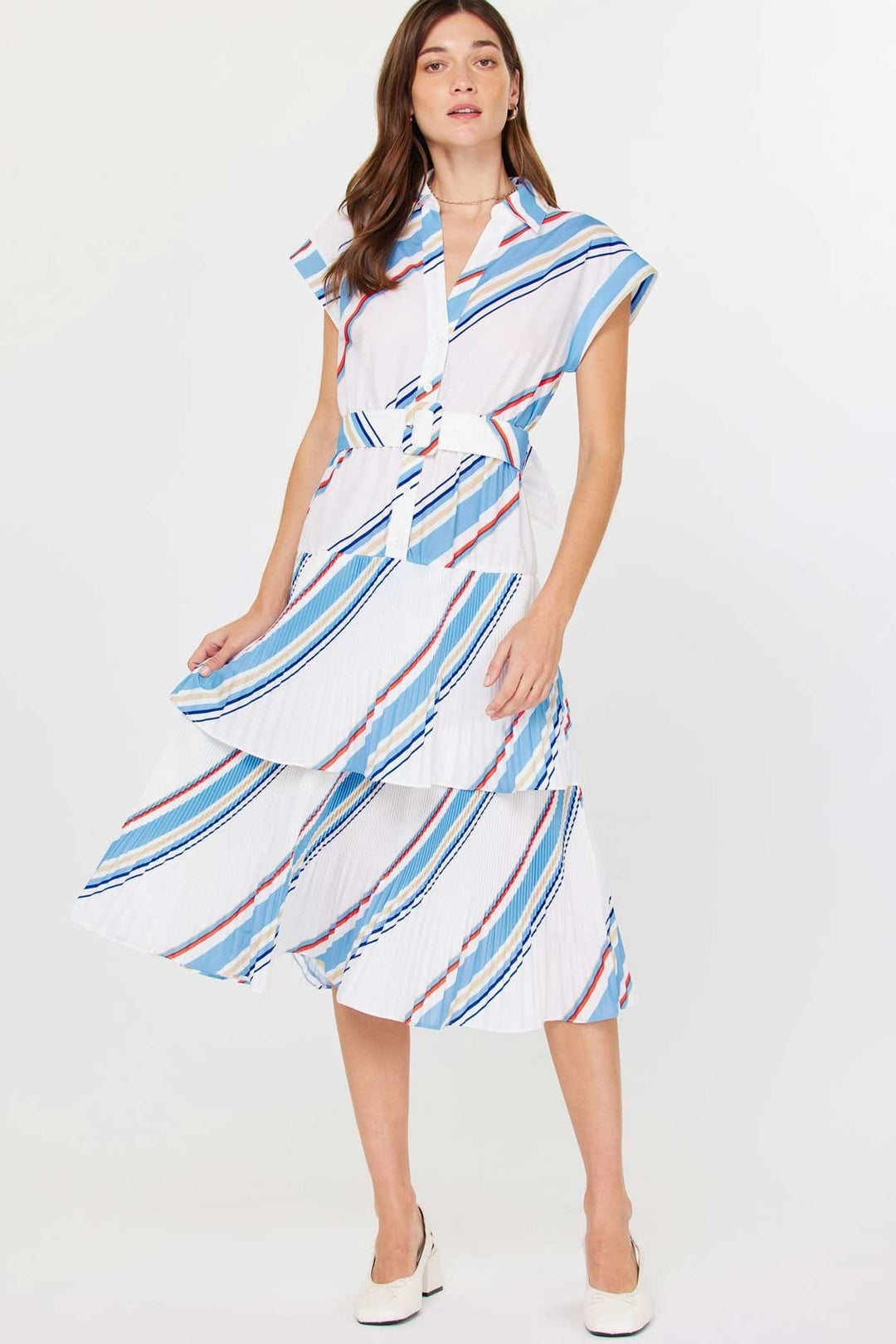 Current Air Dress Blue Red Multi / XS Kalani Striped Midi Dress