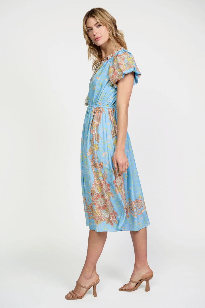 Current Air Dress Retro Floral Bubble Sleeve Dress