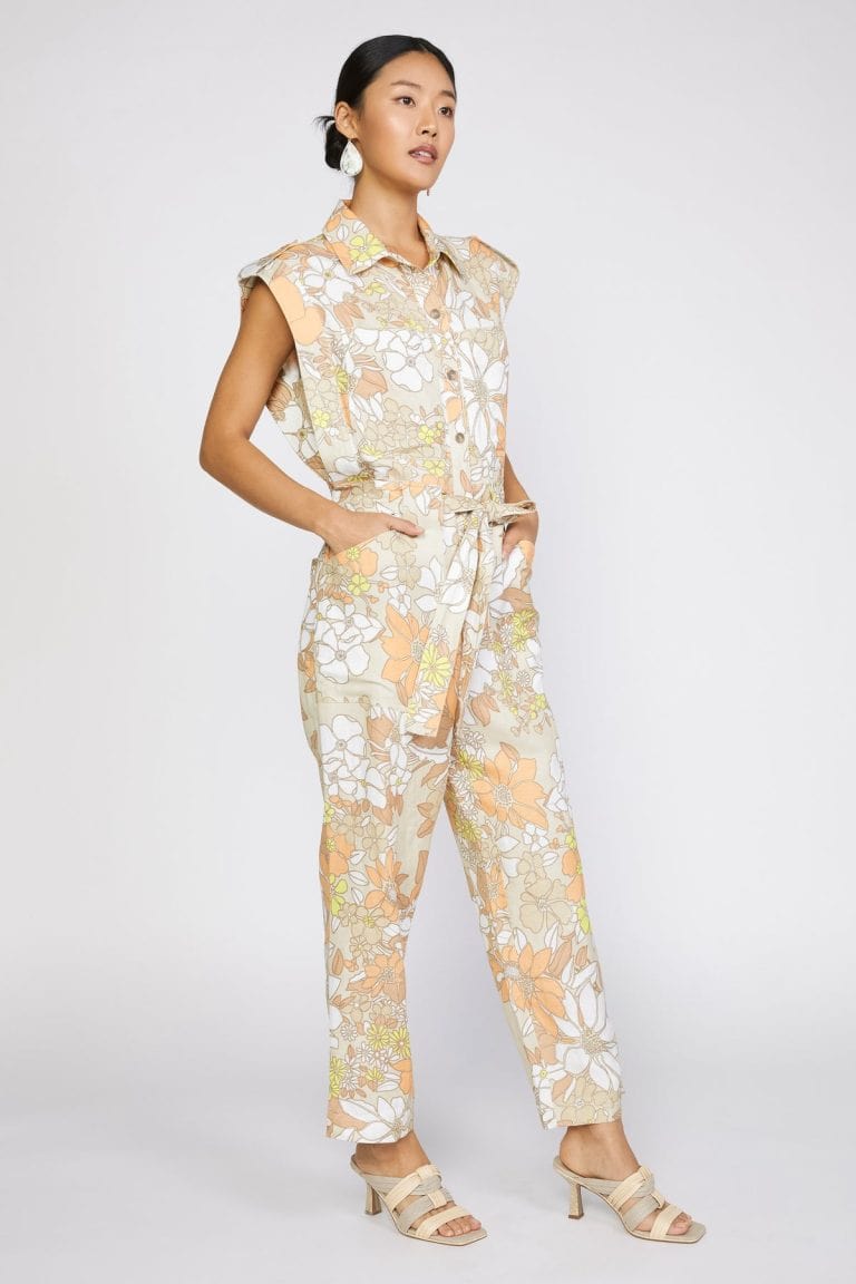 Current Air Jumpsuit Sand Floral Multi / XS Floral Print Utility Jumpsuit