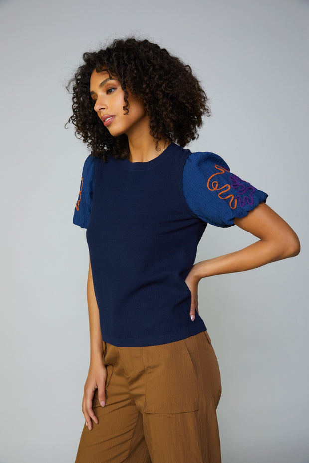Current Air Navy / XS Sawyer Texture Stitch Sweater Top