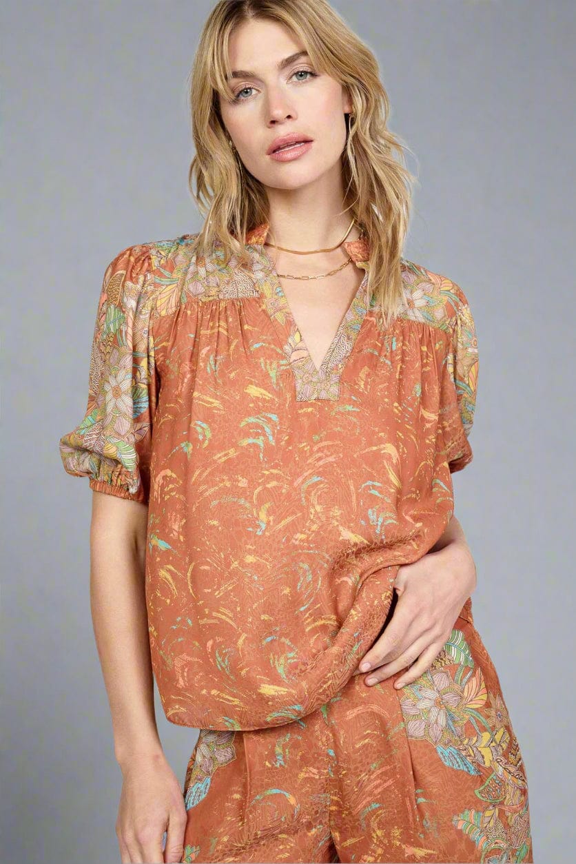 Current Air Top Brown Multi / XS Lily Printed Top