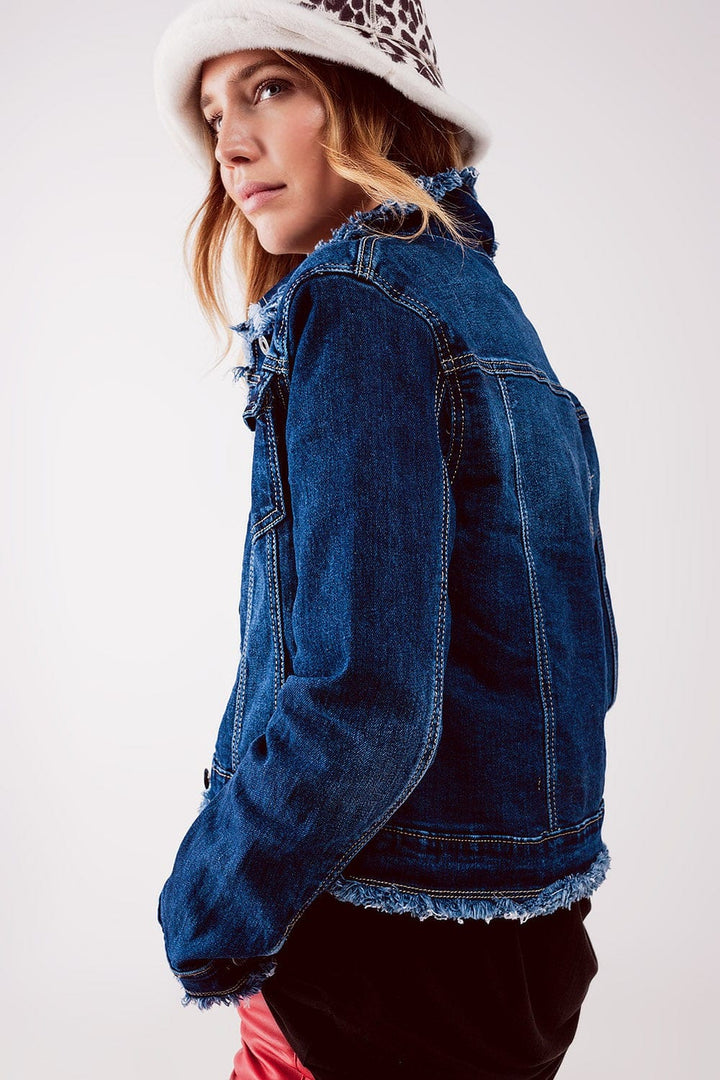 D2 Jacket Juli Raw denim jacket in mid blue