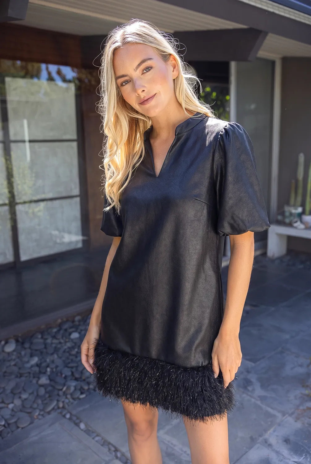 Callie Metallic Feather Trim Dress
