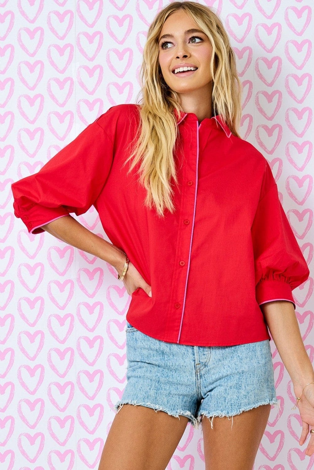 Day + Moon Top Red / Pink / S Juliette Contrast Top