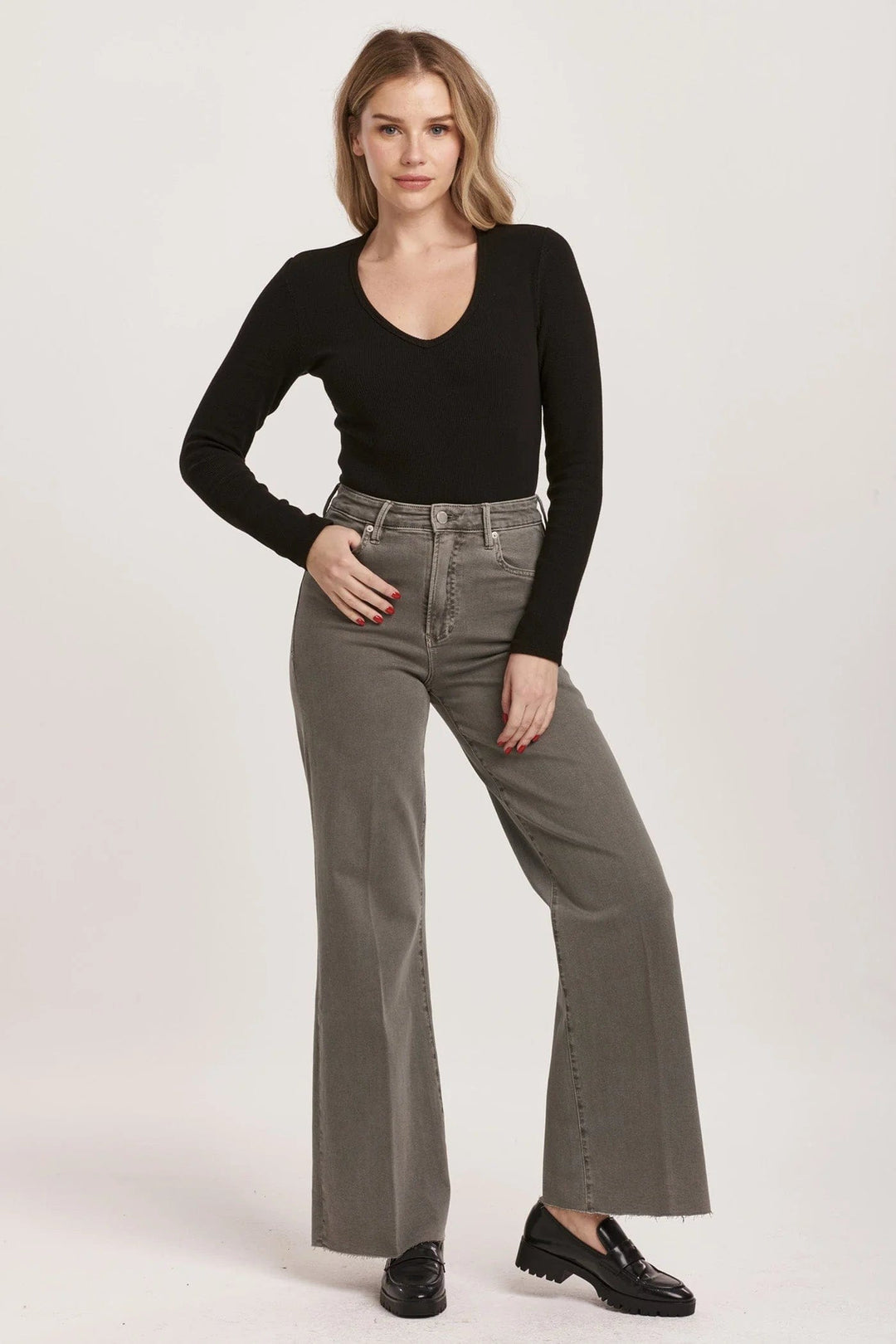 Dear John Denim Fiona High Rise Wide Leg Jeans Graphite