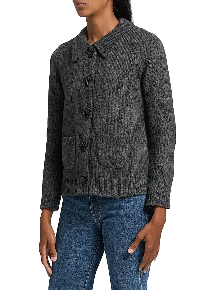 Design History Cardigan Beaded Bow Button Cardigan