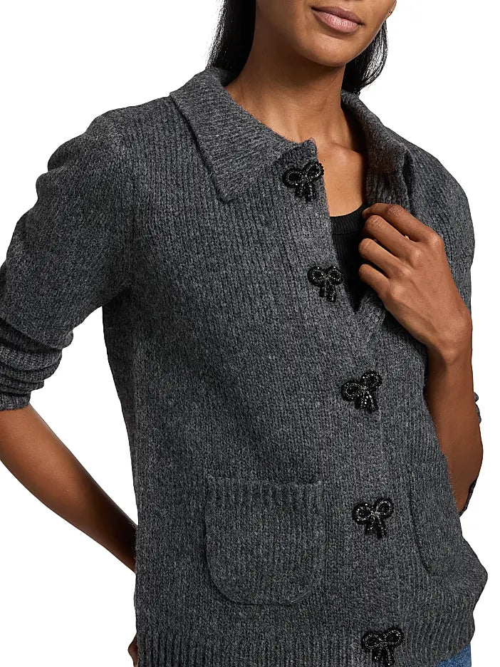 Design History Cardigan Beaded Bow Button Cardigan
