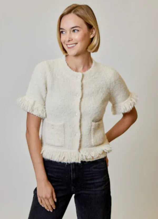 Design History Cardigan Boucle Fringe Cardigan