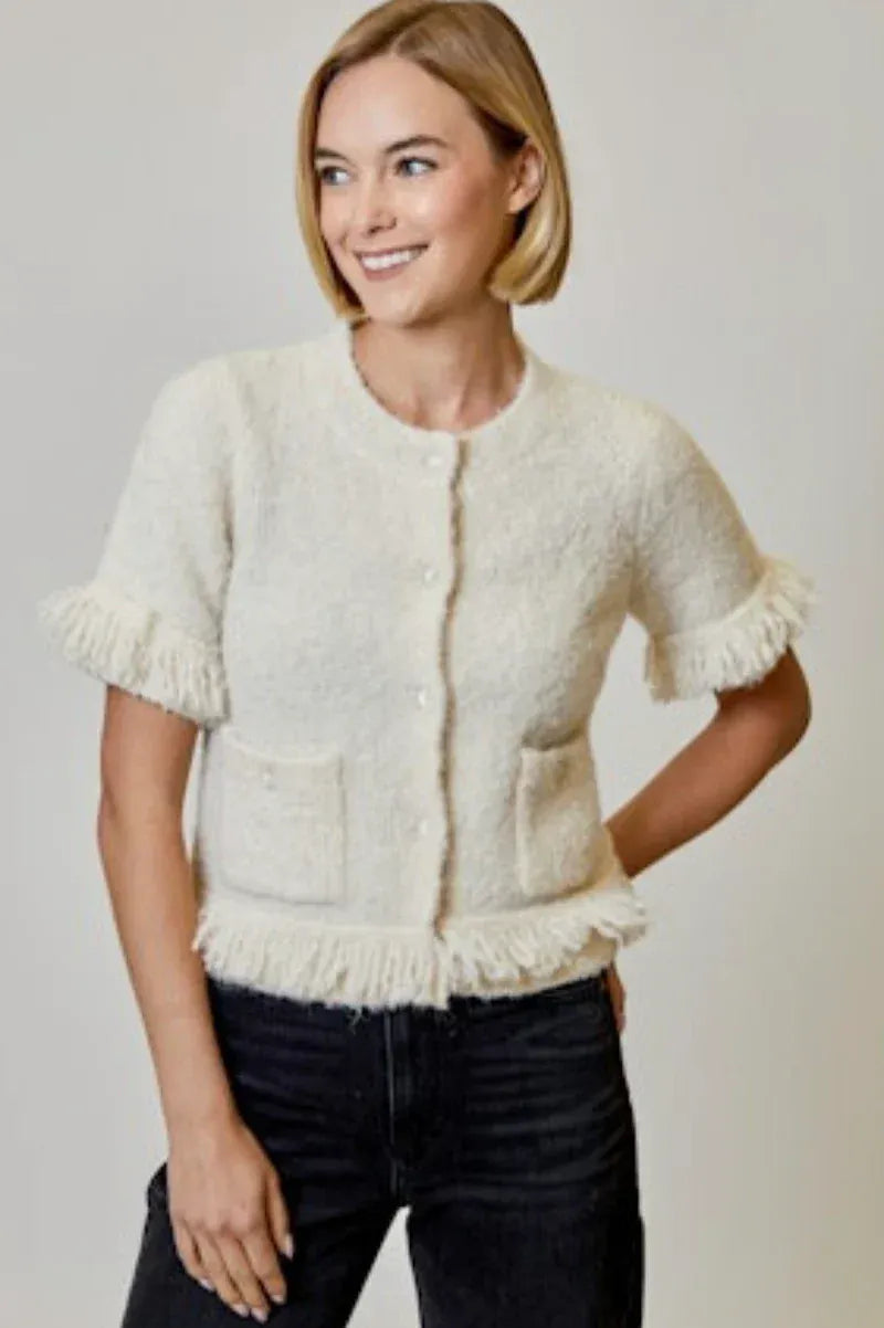 Design History Cardigan Snowbound / XS Boucle Fringe Cardigan