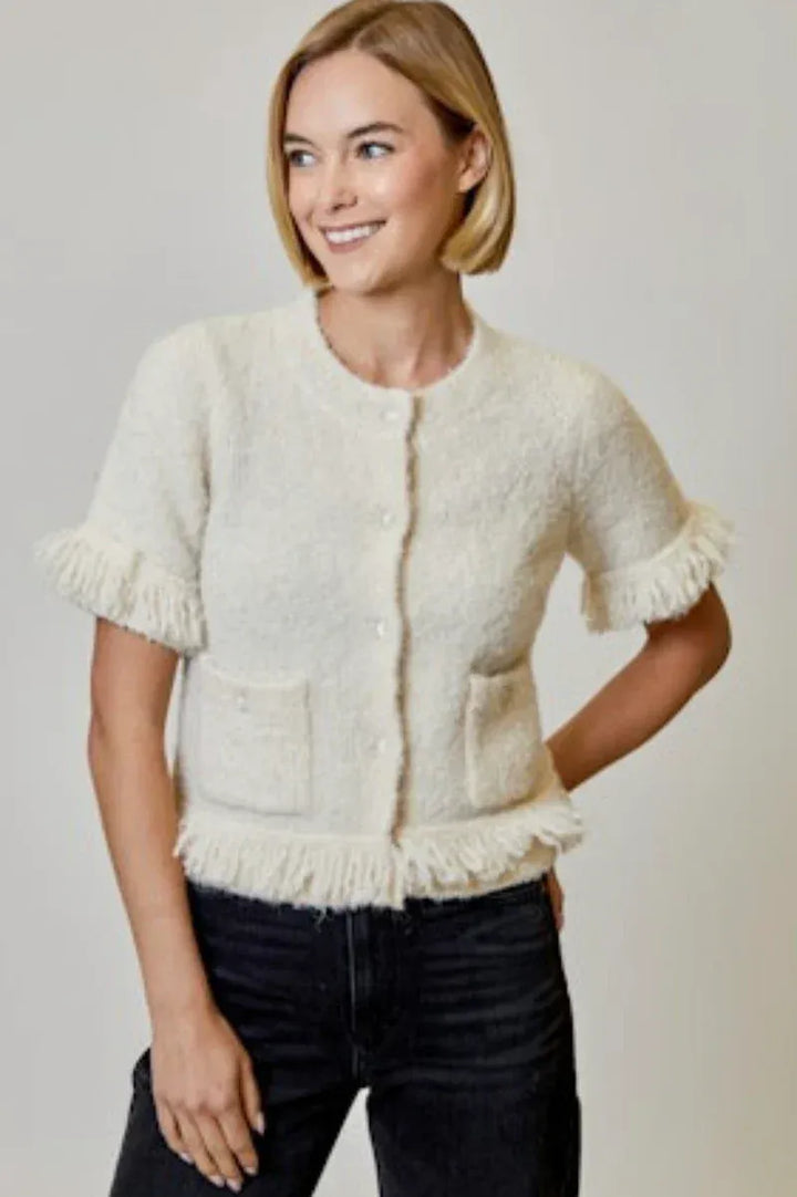 Design History Cardigan Snowbound / XS Boucle Fringe Cardigan