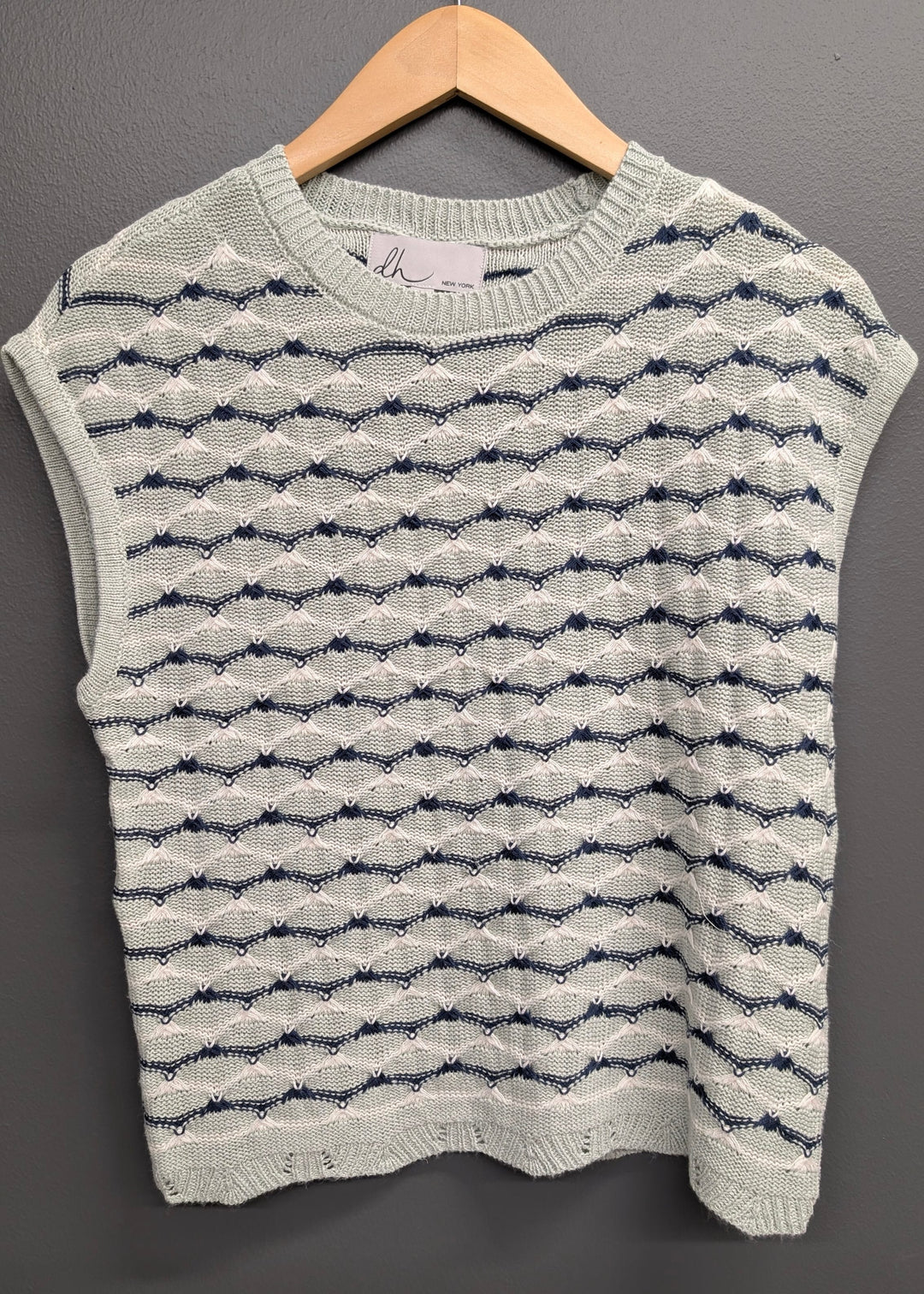 Eliza striped sweater by Design History New York, featuring a cozy knit with bold horizontal stripes and a classic crew neckline.