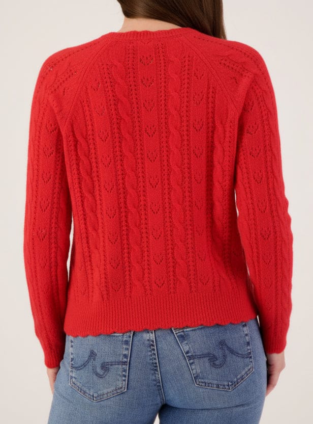 Design History New York Sweater Pointelle Hearts Cable Knit Sweater