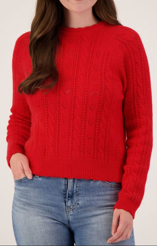 Design History New York Sweater Red / S Pointelle Hearts Cable Knit Sweater