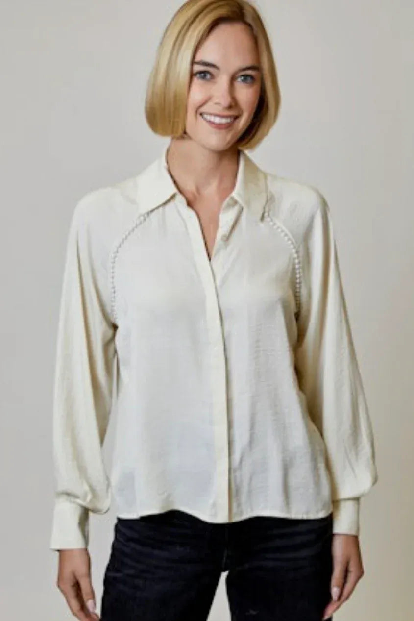 Design History New York Top Ivory / XS Julia Satin Pearl Blouse