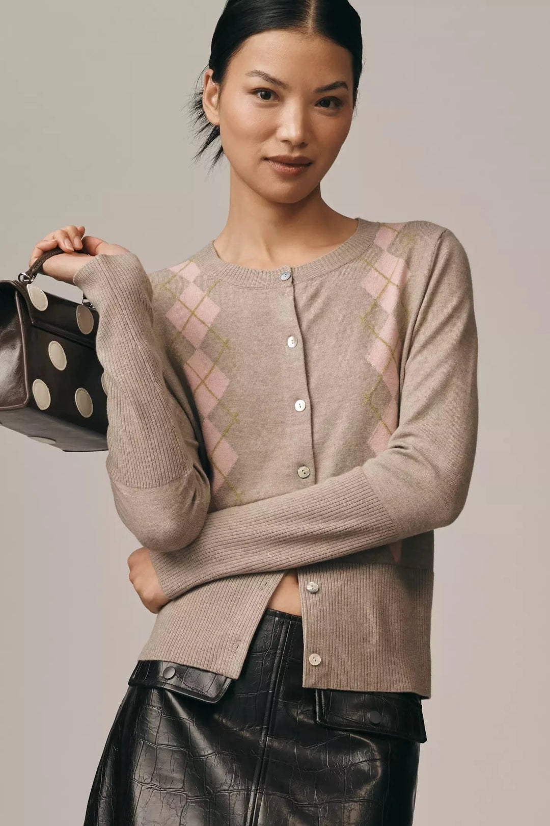 Design History Sweater Camel Argyle / S Maeve Argyle Cardigan Sweater