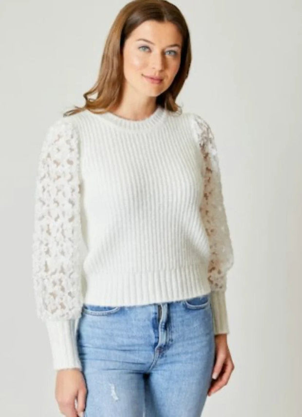 Design History Sweater Winter White / S Melany Ruffle Sleeve Sweater
