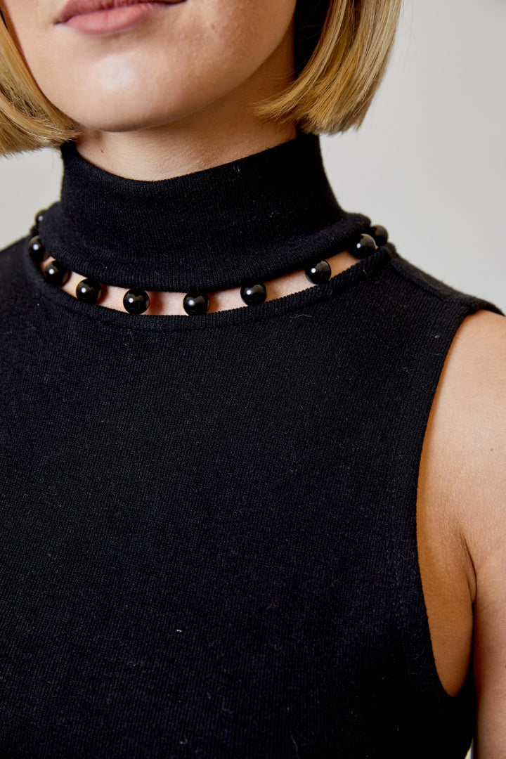 Design History Top Black / S Alora Pearl Mock Neck Top