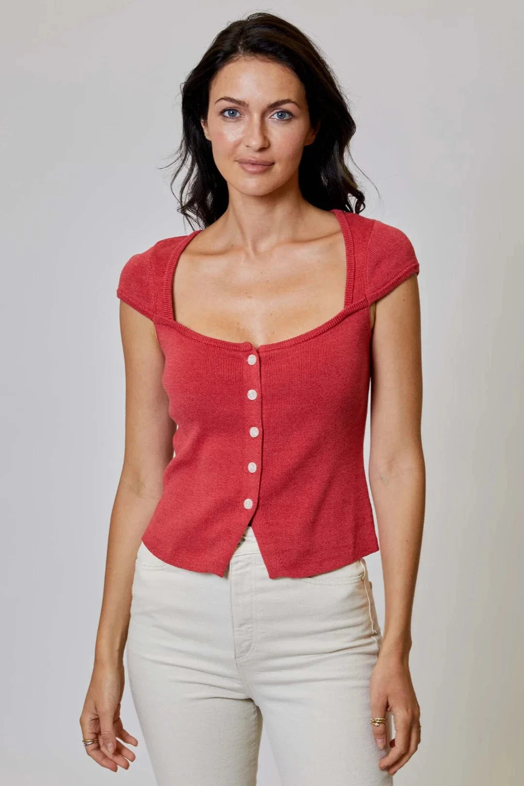 Design History Top Coral Rose / S Georgina Button Top