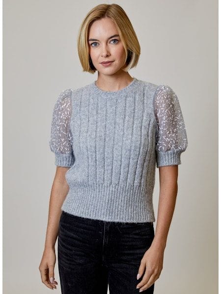Design History Top Grey / S Jeanie Shimmer Sleeve Top