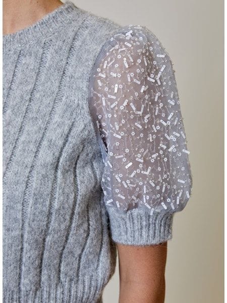 Design History Top Jeanie Shimmer Sleeve Top