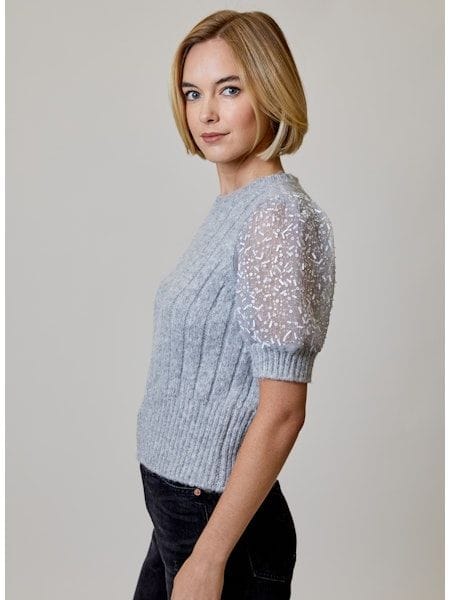 Design History Top Jeanie Shimmer Sleeve Top