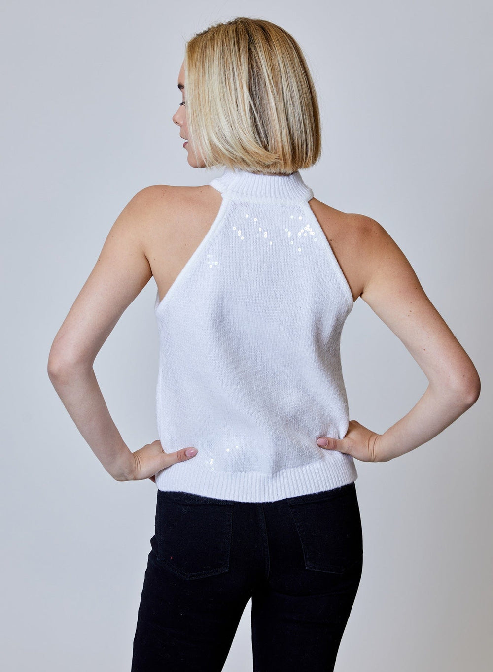 Design History Top Myla Mock Neck Sequin Top