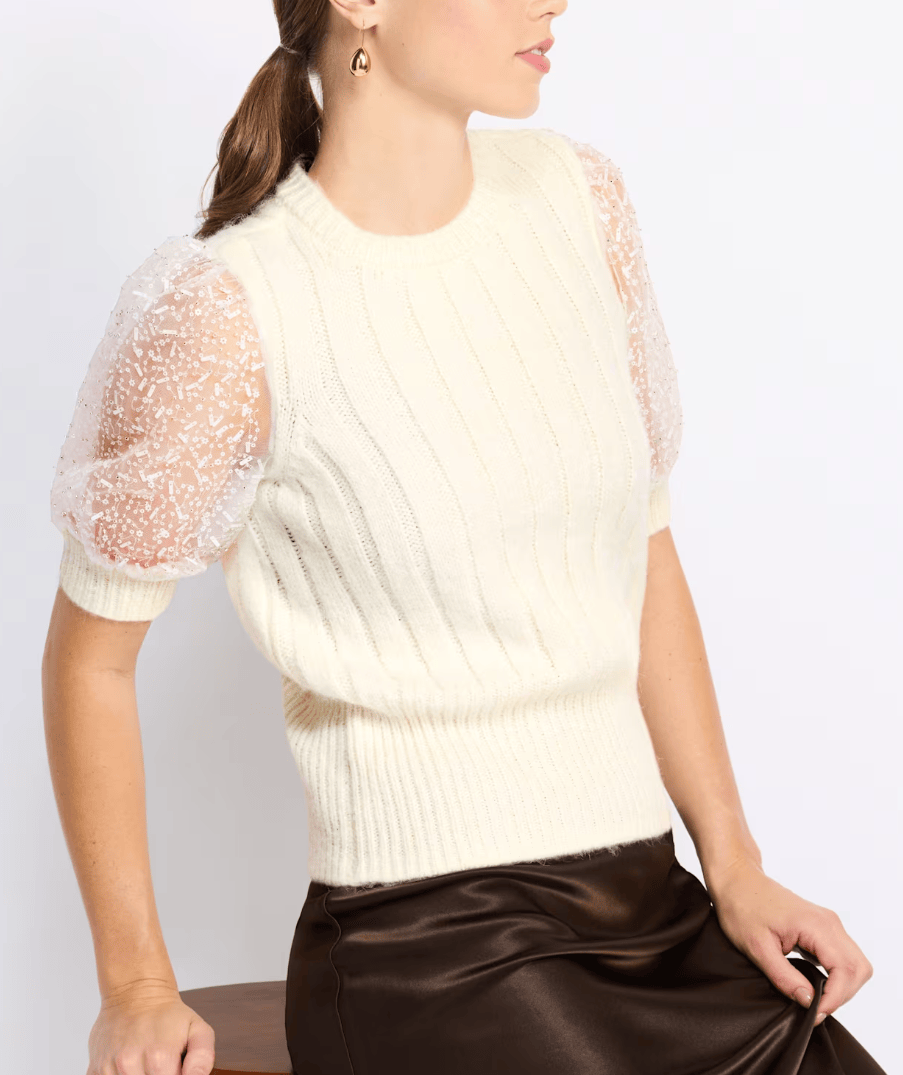 Design History Top White / S Jeanie Shimmer Sleeve Top