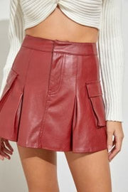 Do + Be Sunny Red / S Mia Cargo Faux Leather Mini Skirt