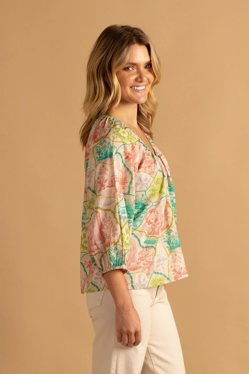 Double A Beatrice Top, stylish women's top in soft fabric, shown in a flattering fit with detailed neckline design.