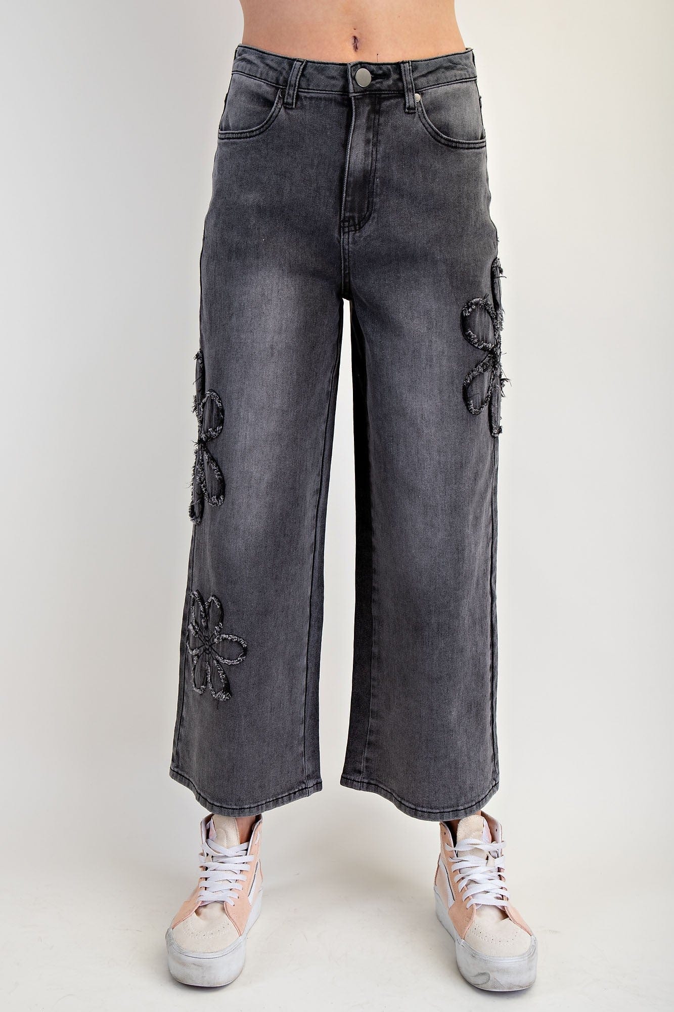 【AAKE】(Lining brushed) FLOWER PATCH DENIM Flower Patch Washed Denim Pants | Teal Poppy