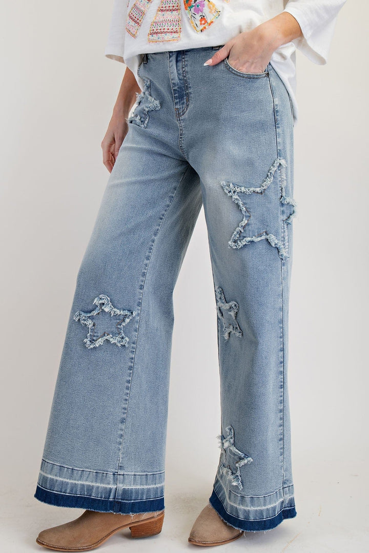 Easel Denim Star Patch Washed Denim Pants
