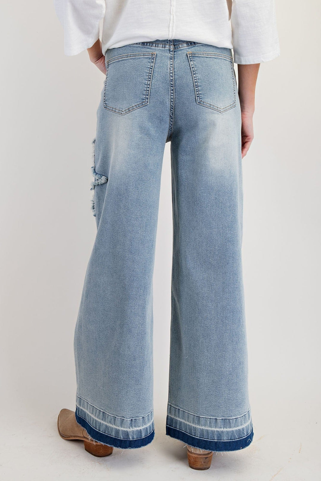 Easel Denim Star Patch Washed Denim Pants