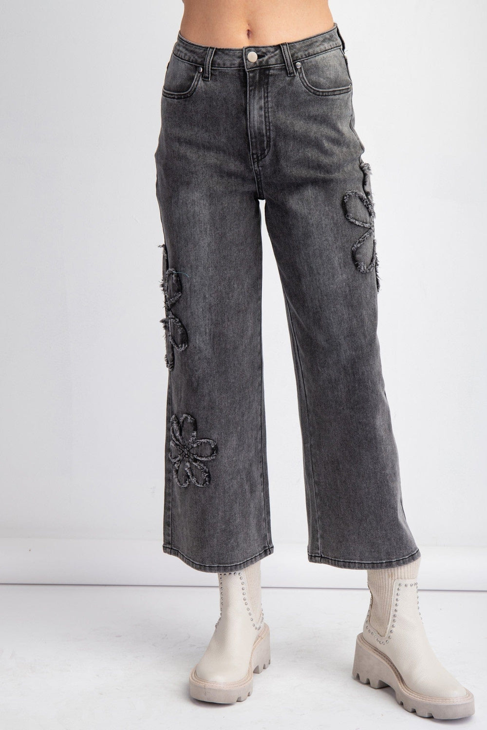 Easel Denim Washed Denim / S Flower Patch Washed Denim Pants