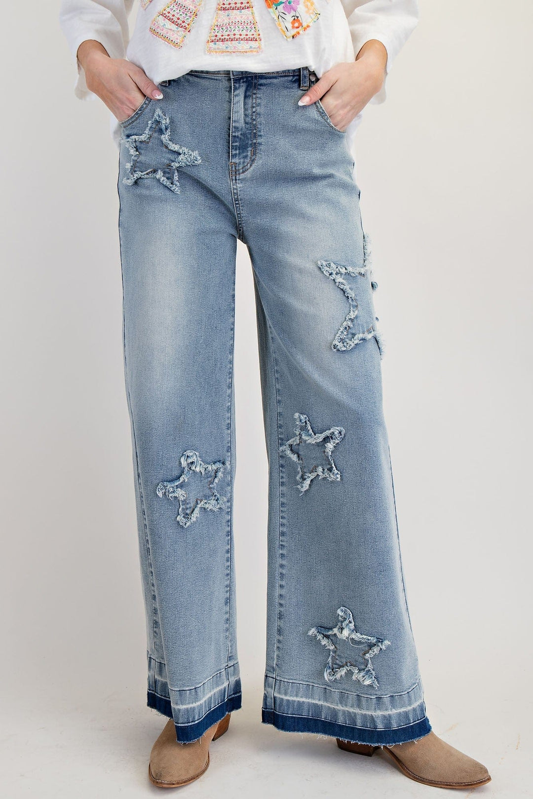 Easel Denim Washed Denim / S Star Patch Washed Denim Pants