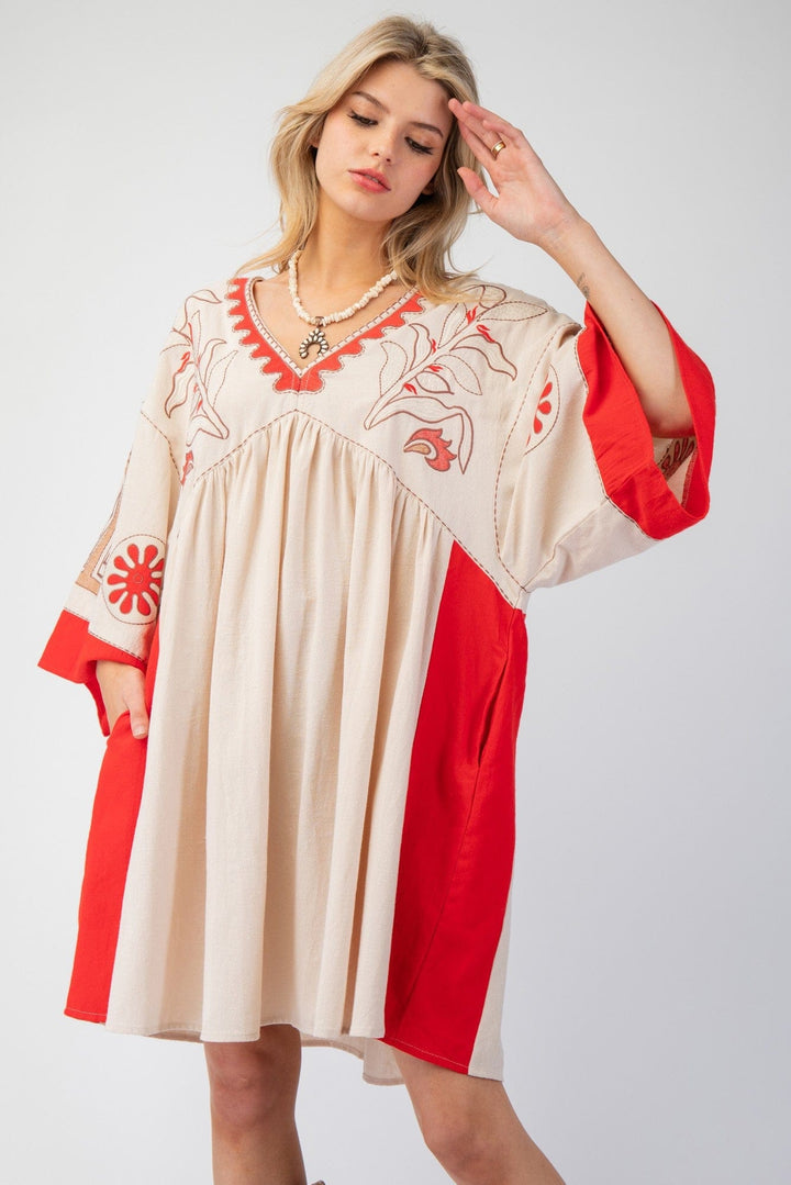 Easel Dress Natural Red / S Vivian Embroidered Dress